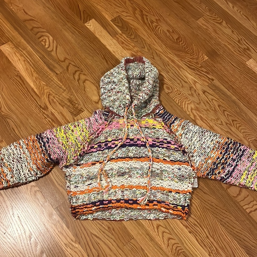 NWT Free People Winter Bright Hoodie in Rainbow Citrus Combo XS - Picture 4 of 16